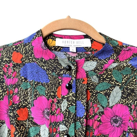 HUNTER BELL Women's Taylor Top Size S Multicolored Floral Vibrant Silk Blouse - Picture 5 of 5